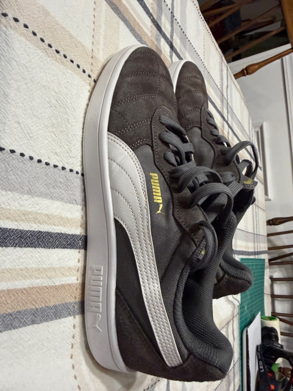 Puma Men’s Gray & White Suede Low-Top Sneaker with Gold Logo - Picture 3 of 7